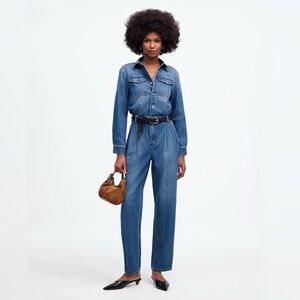Madewell Pleated Barrel Leg Jumpsuit Baywood Wash Airy Denim Size 4